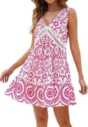 Summer Dresses for Women 2025 Boho Sundress Sexy Sleeveless V Neck Dress Floral Mini Dress Beach Vacation Dresses