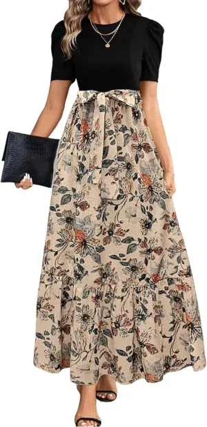 Summer Dresses for Women 2025 Empire Waist Wrap Floral Print High Waist Fashion Elegant Tea Party Dresses