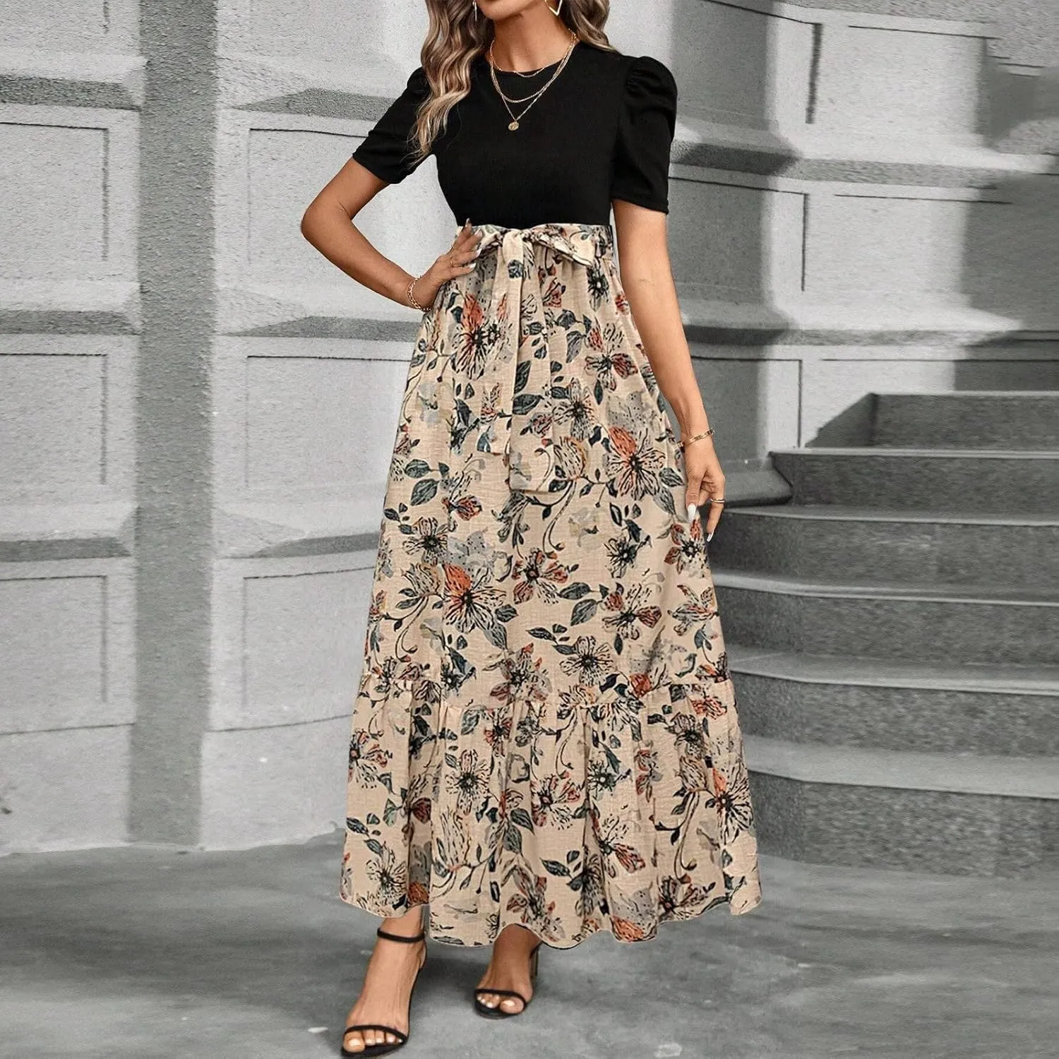 Summer Dresses for Women 2025 Empire Waist Wrap Floral Print High Waist Fashion Elegant Tea Party Dresses
