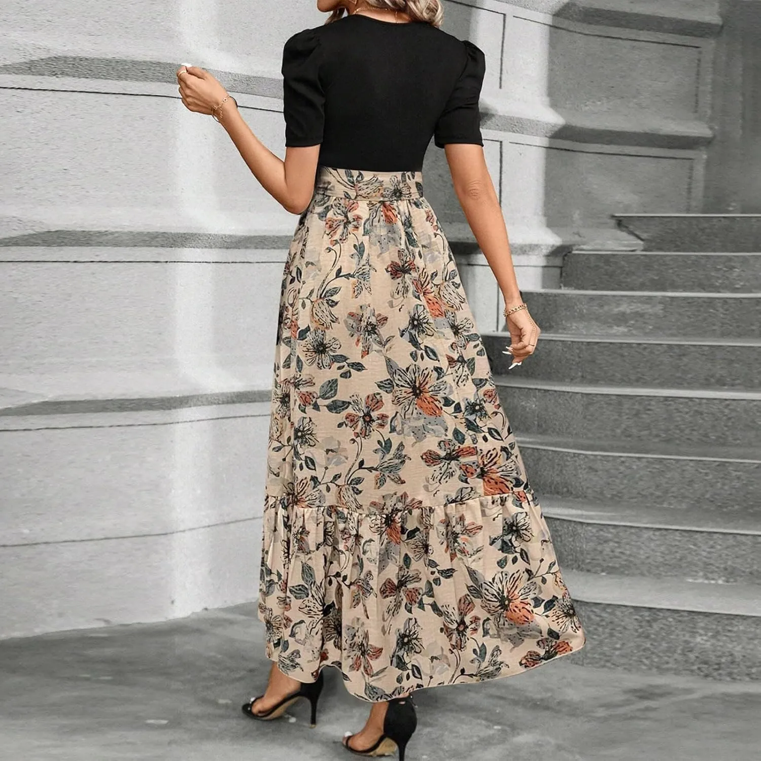 Summer Dresses for Women 2025 Empire Waist Wrap Floral Print High Waist Fashion Elegant Tea Party Dresses