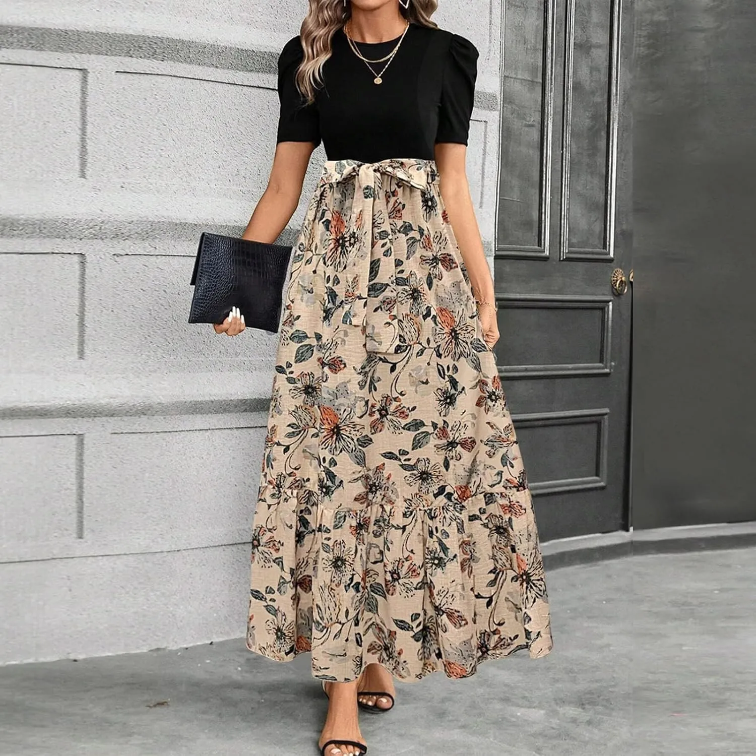 Summer Dresses for Women 2025 Empire Waist Wrap Floral Print High Waist Fashion Elegant Tea Party Dresses