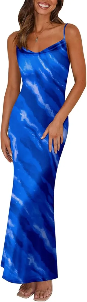 Summer Dresses for Women 2025 Floral Spaghetti Strap Maxi Dress Fashion Dressy Bodycon Sundress Wedding Guest Dress