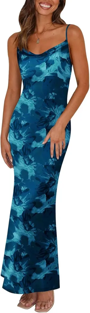 Summer Dresses for Women 2025 Floral Spaghetti Strap Maxi Dress Fashion Dressy Bodycon Sundress Wedding Guest Dress