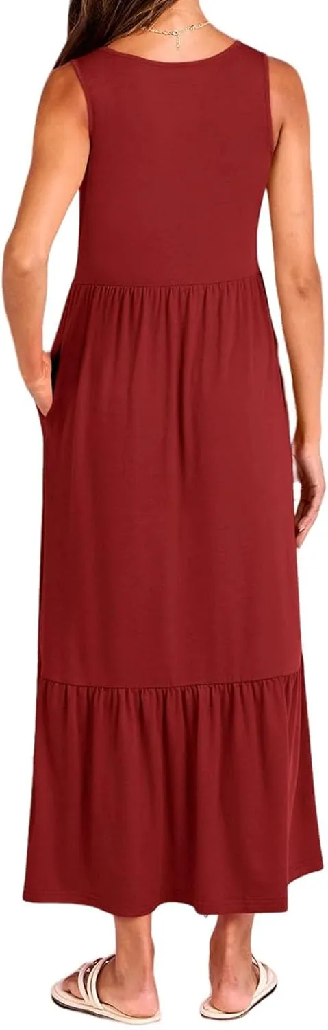 Summer Dresses for Women 2025 Sleeveless V Neck Sundress Ruffle Tiered Beach Vacation Dress The Waist Dresses