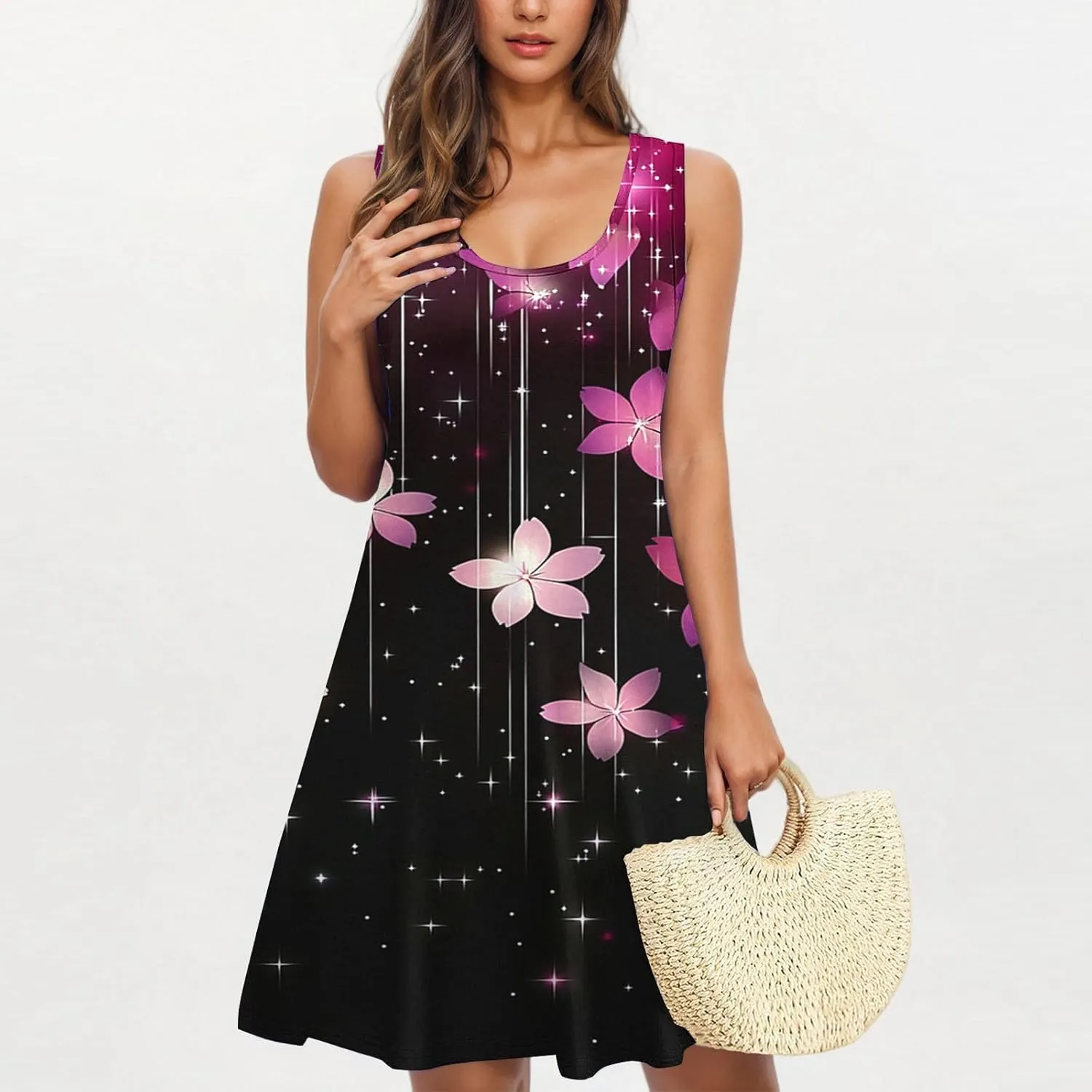 Summer Dresses for Women 2025,Floral Graphic Sleeveless Tank Dress Loose Casual Shift Dress