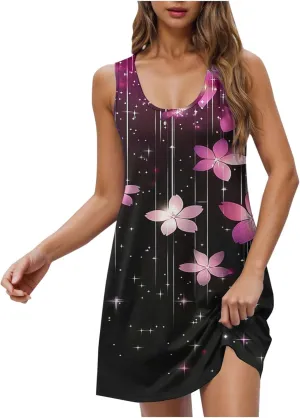 Summer Dresses for Women 2025,Floral Graphic Sleeveless Tank Dress Loose Casual Shift Dress