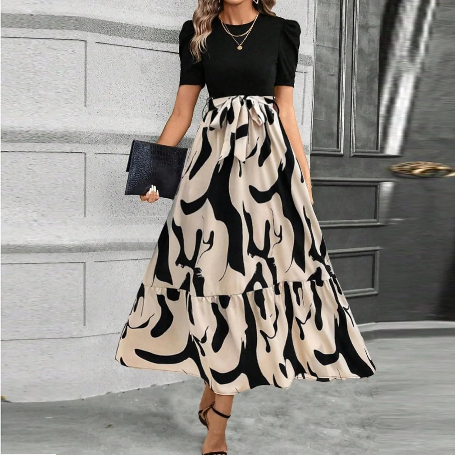 Summer Dresses for Women 2025,Formal Spring Wrap Dress for Women Patchwork Womens Easter Dresses Wedding Guest