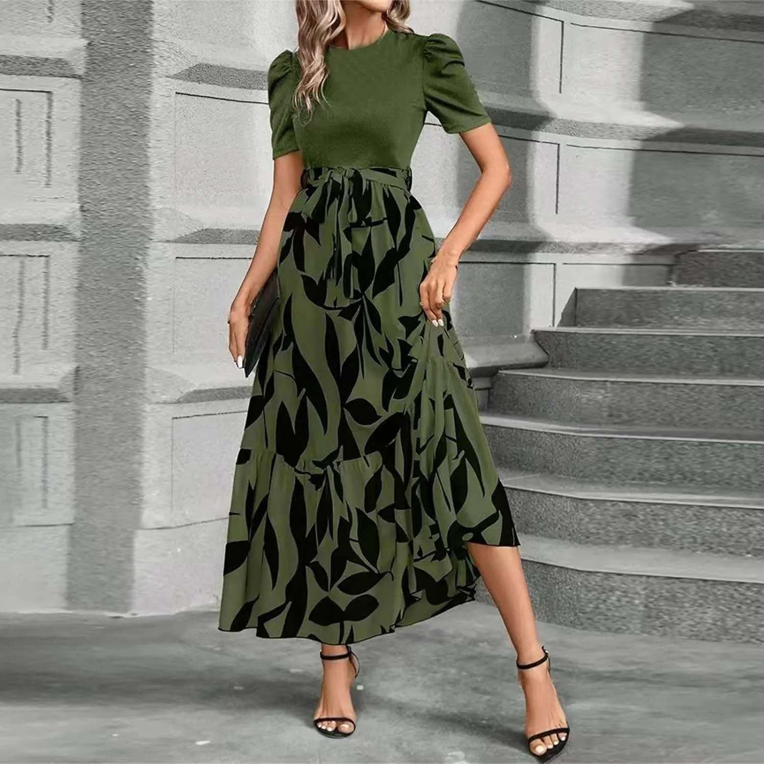 Summer Dresses for Women 2025,Formal Spring Wrap Dress for Women Patchwork Womens Easter Dresses Wedding Guest