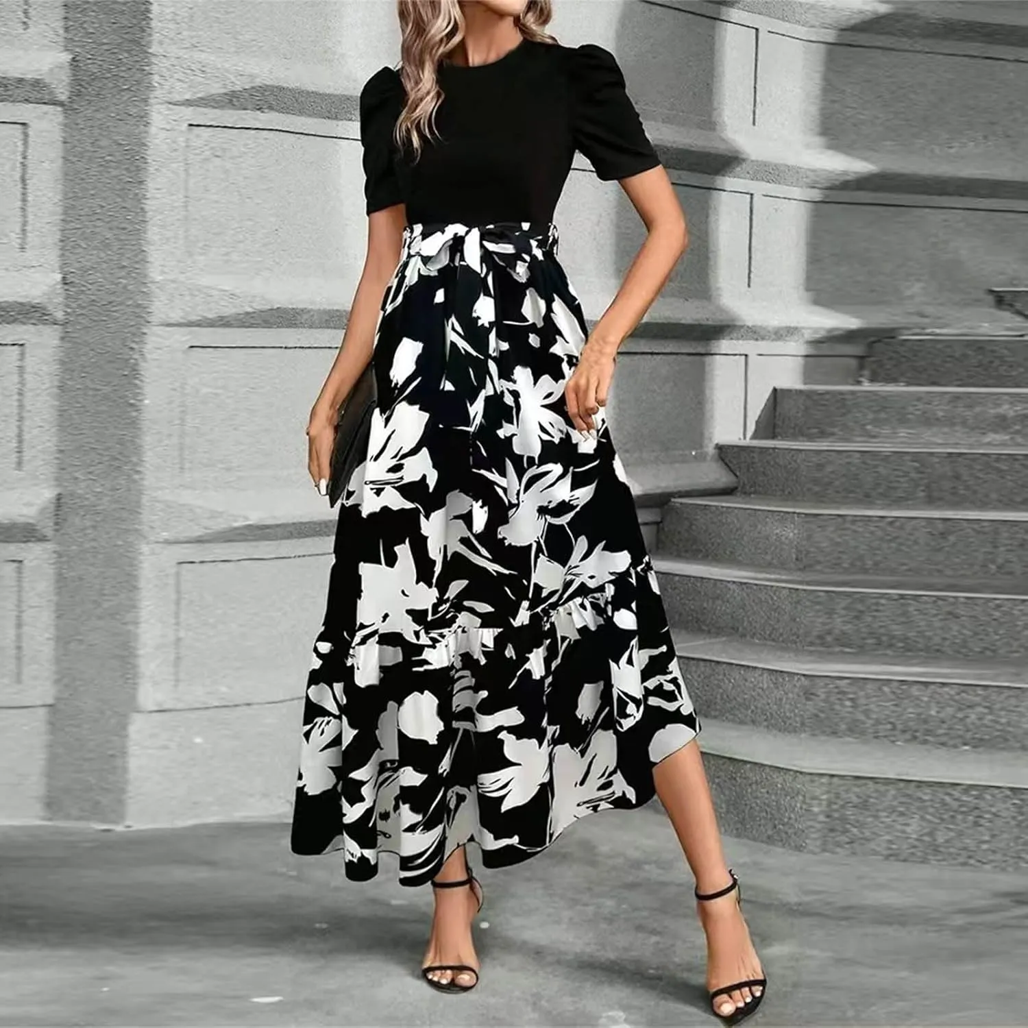 Summer Dresses for Women 2025,Formal Spring Wrap Dress for Women Patchwork Womens Easter Dresses Wedding Guest