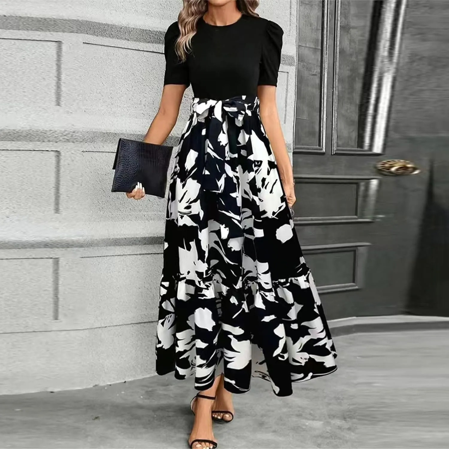 Summer Dresses for Women 2025,Formal Spring Wrap Dress for Women Patchwork Womens Easter Dresses Wedding Guest