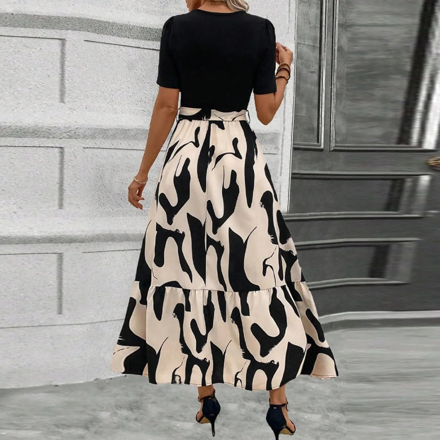 Summer Dresses for Women 2025,Formal Spring Wrap Dress for Women Patchwork Womens Easter Dresses Wedding Guest