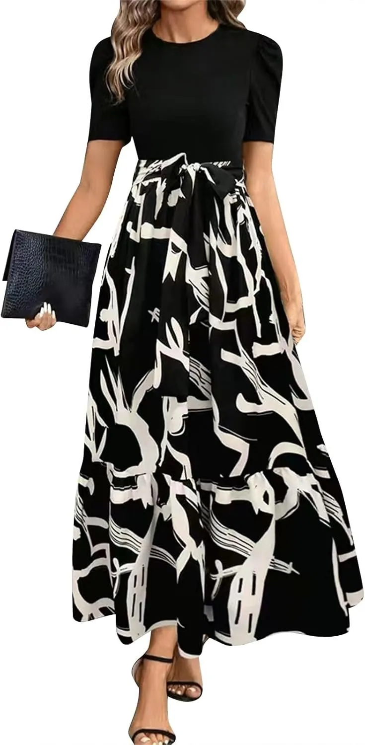 Summer Dresses for Women 2025,Formal Spring Wrap Dress for Women Patchwork Womens Easter Dresses Wedding Guest