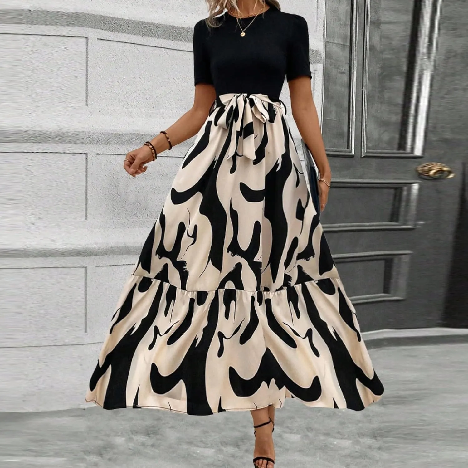 Summer Dresses for Women 2025,Formal Spring Wrap Dress for Women Patchwork Womens Easter Dresses Wedding Guest