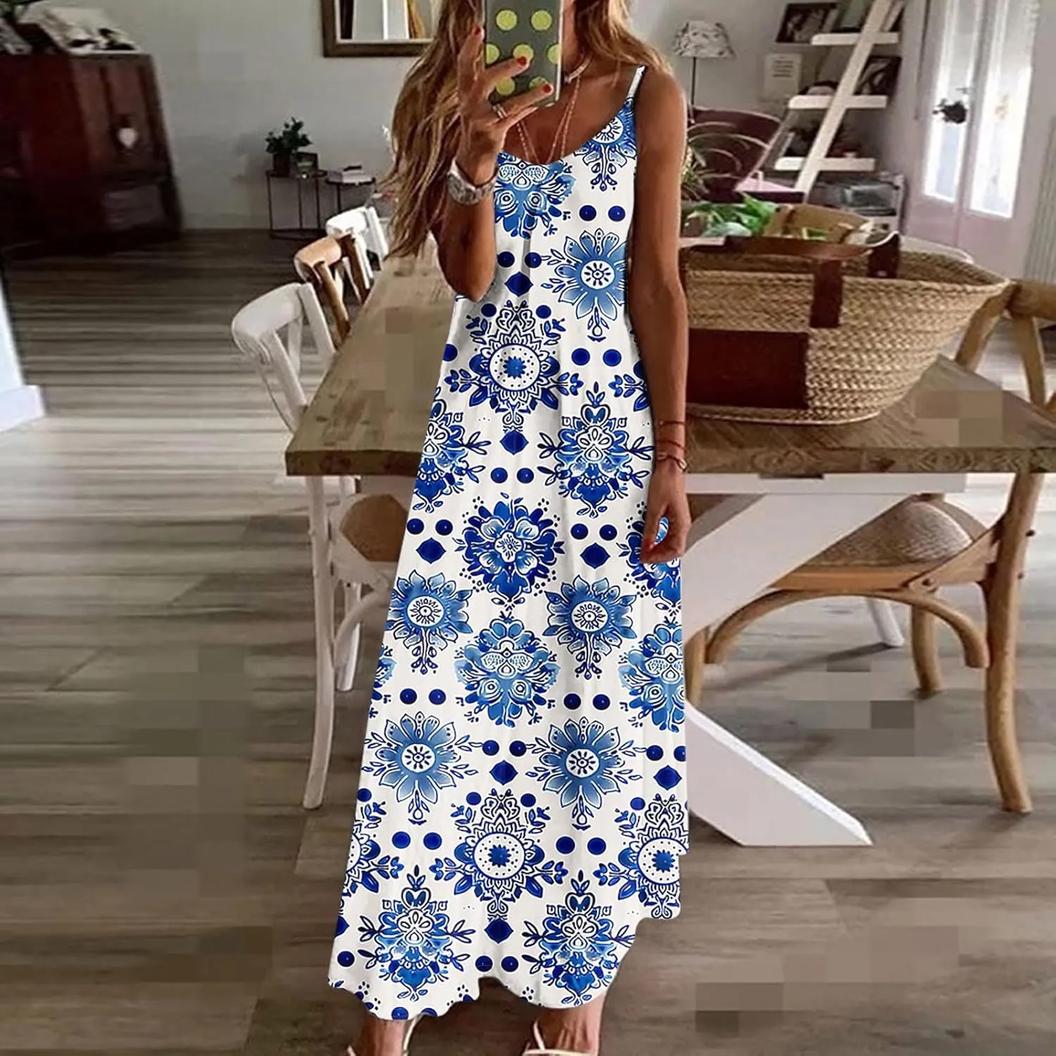Summer Dresses for Women Beach Vacation Maxi Dress Spaghetti Strap Floral Printed Sundress Boho Casual Clothes 2025