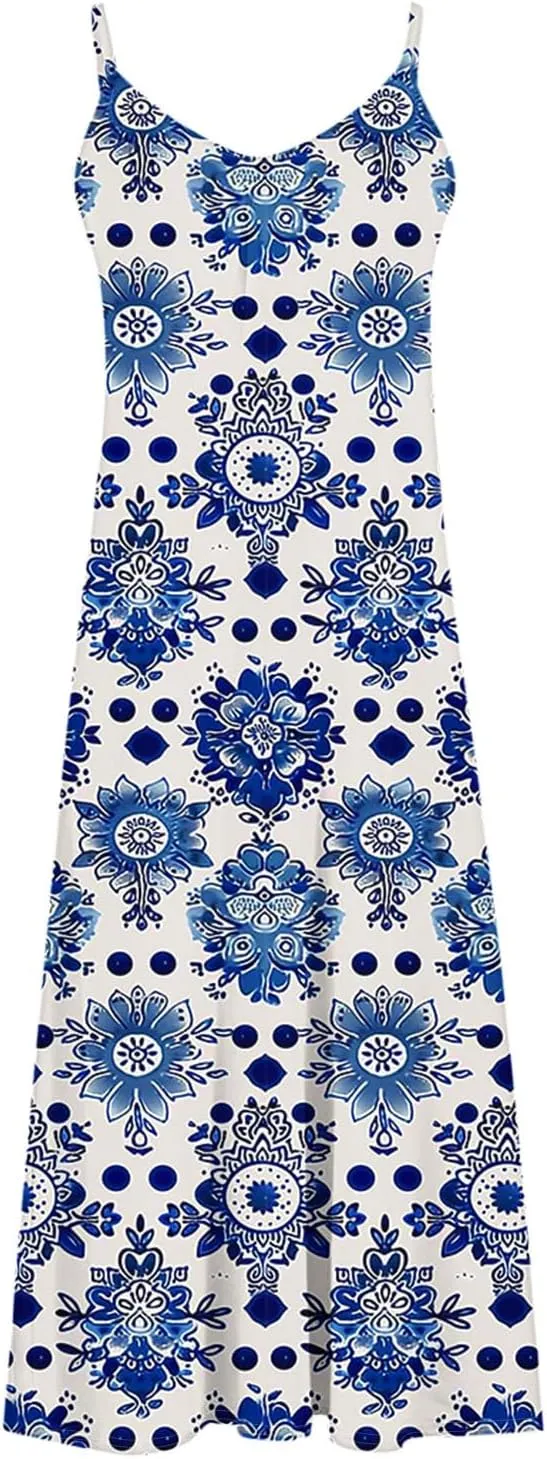 Summer Dresses for Women Beach Vacation Maxi Dress Spaghetti Strap Floral Printed Sundress Boho Casual Clothes 2025