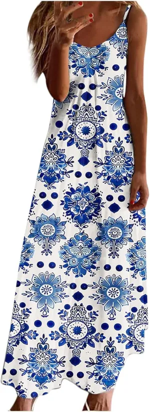 Summer Dresses for Women Beach Vacation Maxi Dress Spaghetti Strap Floral Printed Sundress Boho Casual Clothes 2025