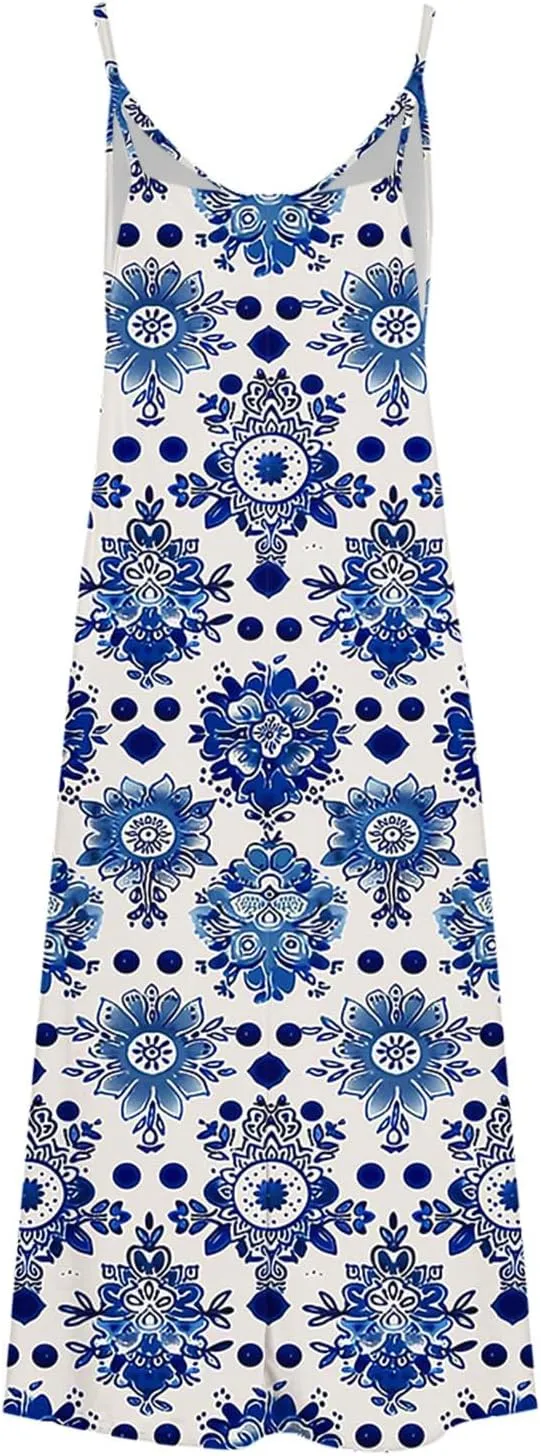 Summer Dresses for Women Beach Vacation Maxi Dress Spaghetti Strap Floral Printed Sundress Boho Casual Clothes 2025