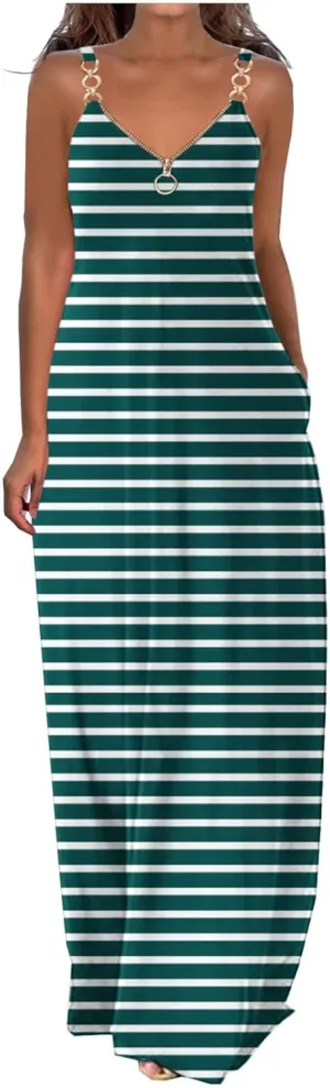 Summer Dresses for Women Casual Beach Spaghetti Strap Maxi Long Dress Sleeveless Sun Dresses Trendy Vacation Clothes
