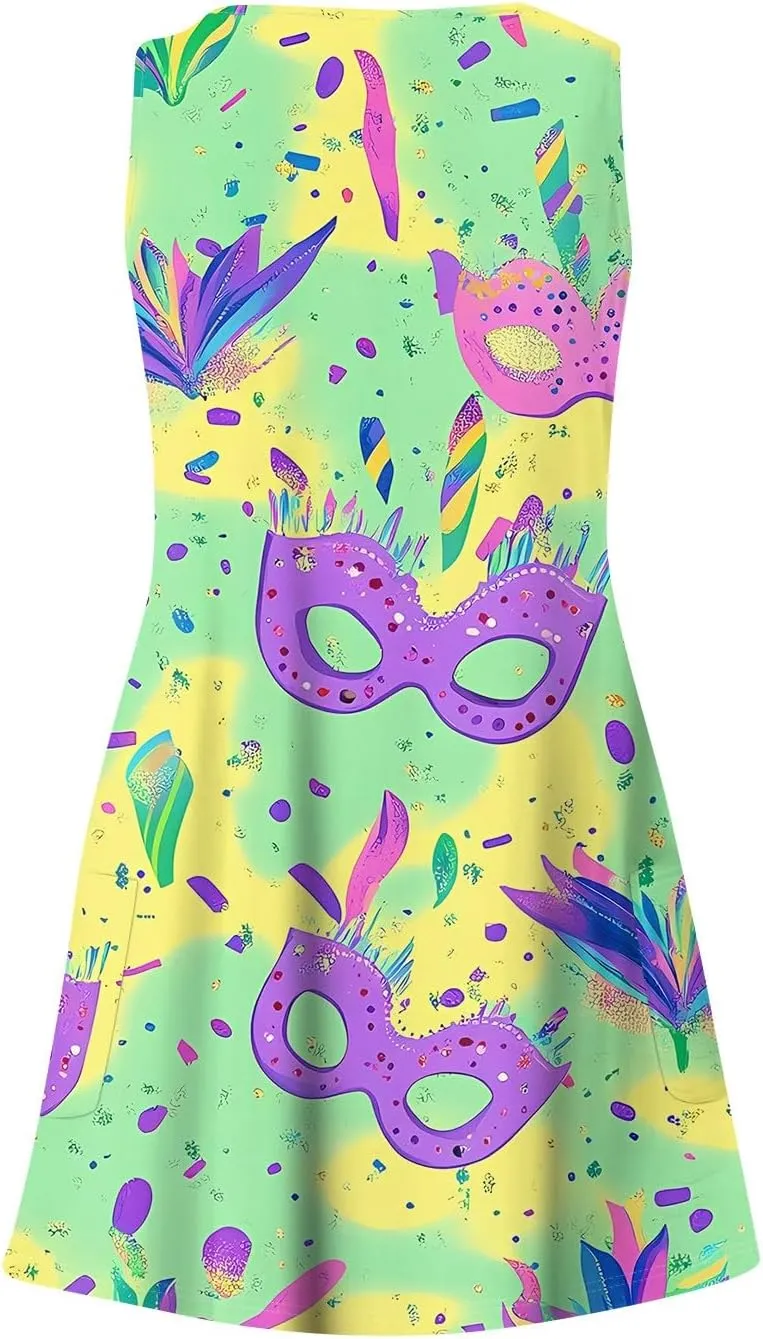 Summer Dresses for Women V Neck Sleeveless Dress with Pocket 2025 Beach Sundress Printed Casual Swimsuit Coverup