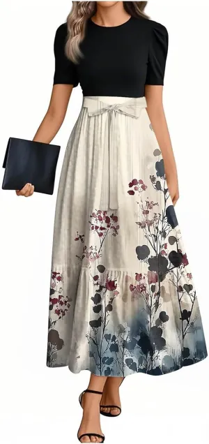 Summer Maxi Dress Church Dresses for Women 2025 Short Sleeve Crewneck Empire Waist Dress Aline Flowy Vacation Dresses