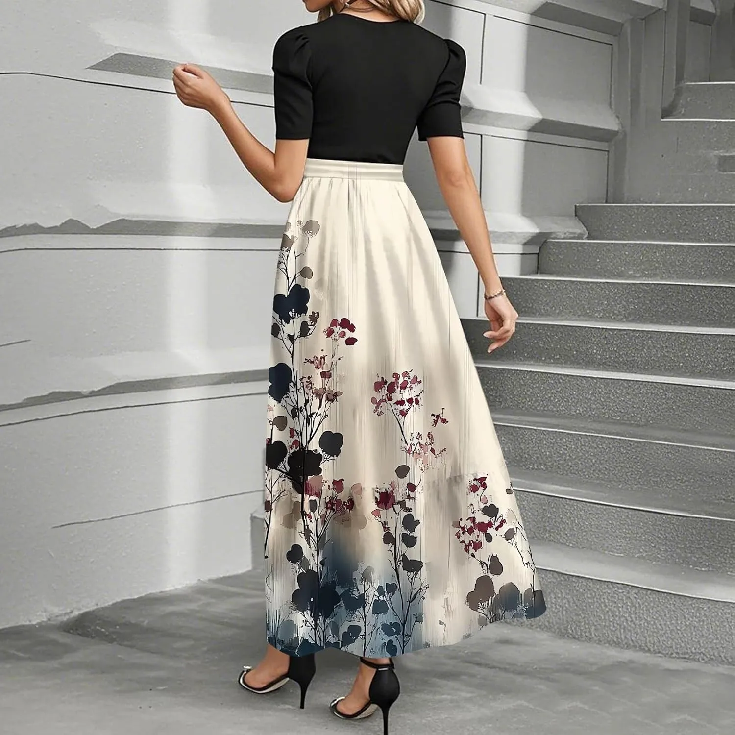 Summer Maxi Dress Church Dresses for Women 2025 Short Sleeve Crewneck Empire Waist Dress Aline Flowy Vacation Dresses