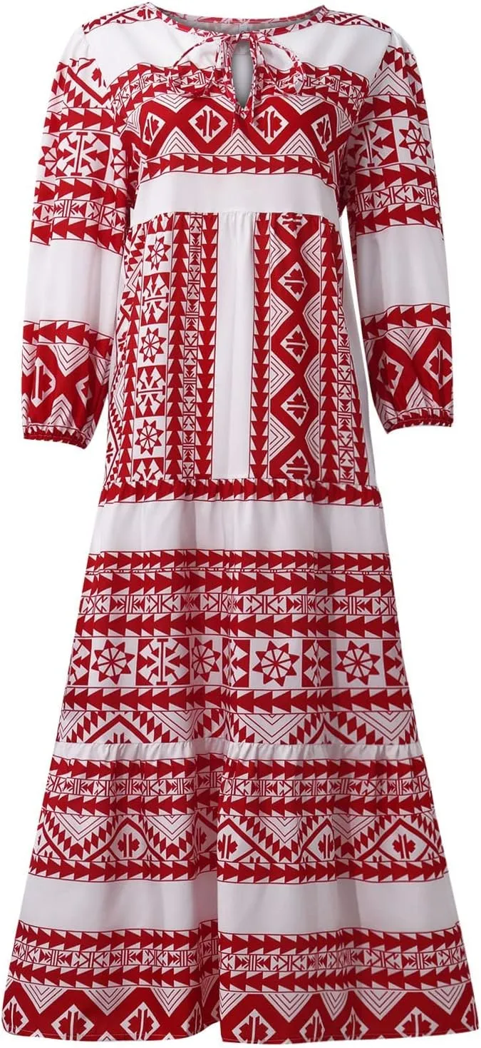 Summer Maxi Dresses for Women 2025 Puff Sleeve Flower Geometric Long Boho Dress Shift Tiered Flowy Gingham Dress