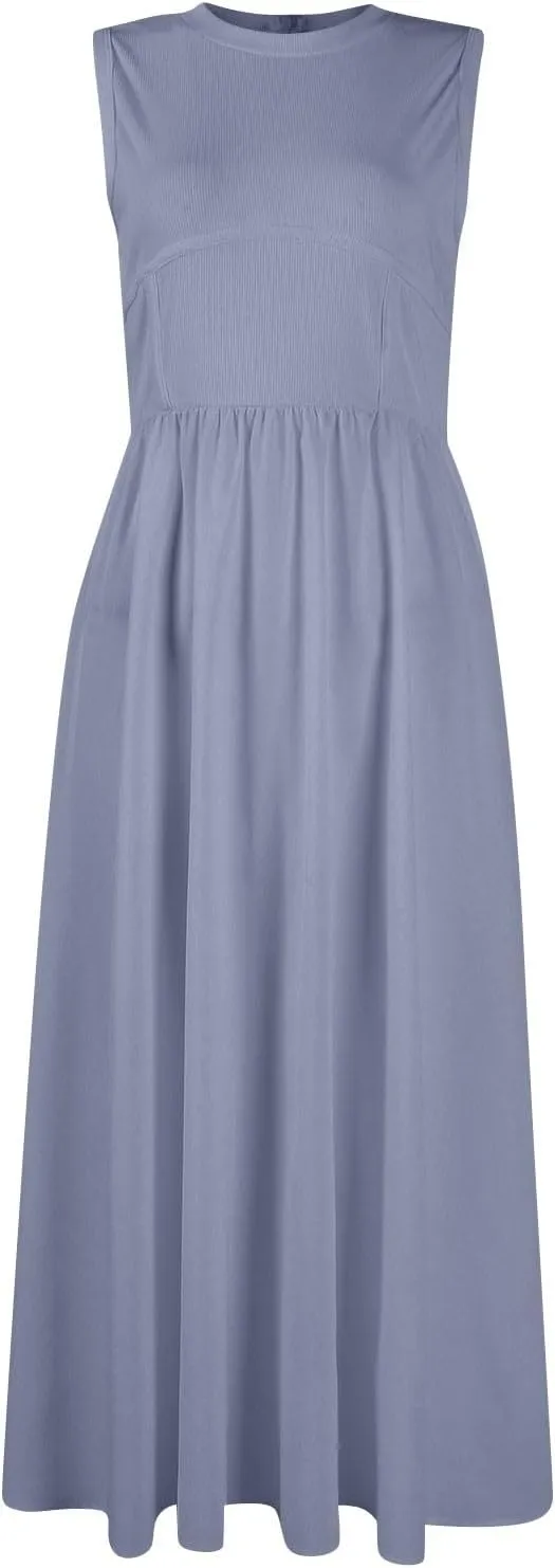 Summer Sundresses for Women Sundresses Ruched Knee Length Dress Tank Dress Sleeveless Casual Wrap Dresses with Pockets