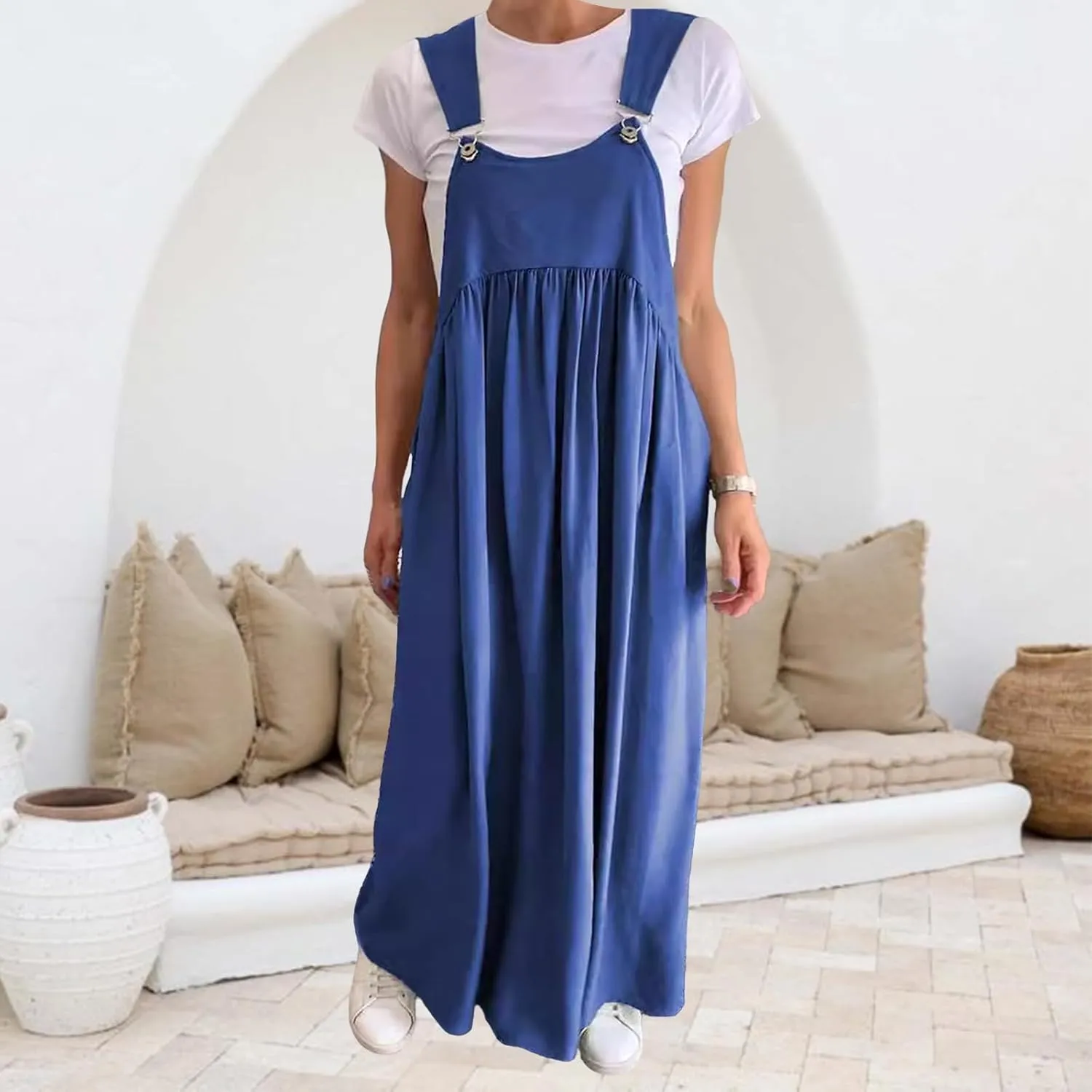 Sun Dresses for Women 2025 Vacation Cotton and Linen Sleeveless Backless Dresses Casual Loose Flowy Maxi Dress Beach