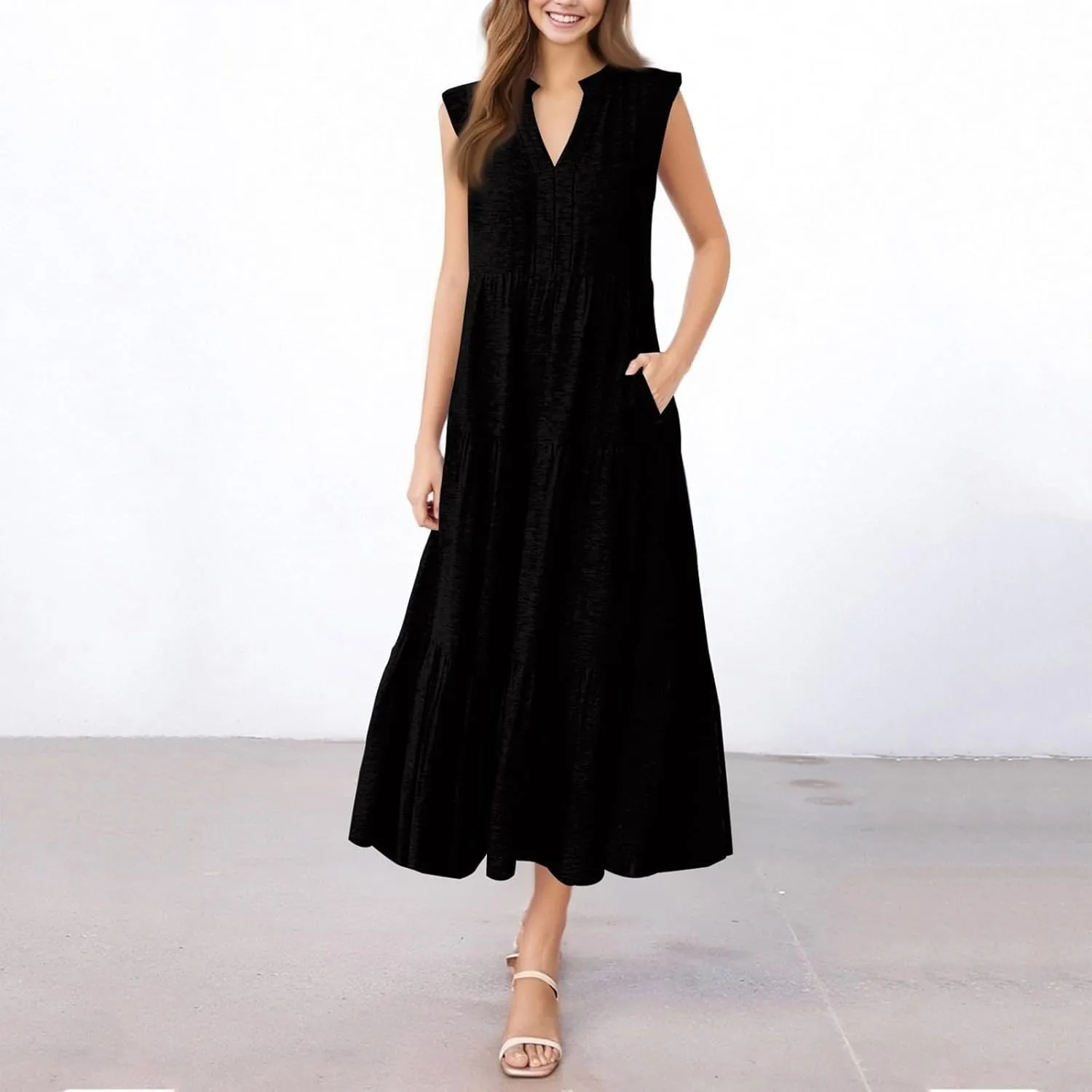 Sundresses for Women Casual Summer Ruffle Sleeve Sweetheart V-Neck Printing Dresses Boho Prom Maxi Short Sleeve Dress