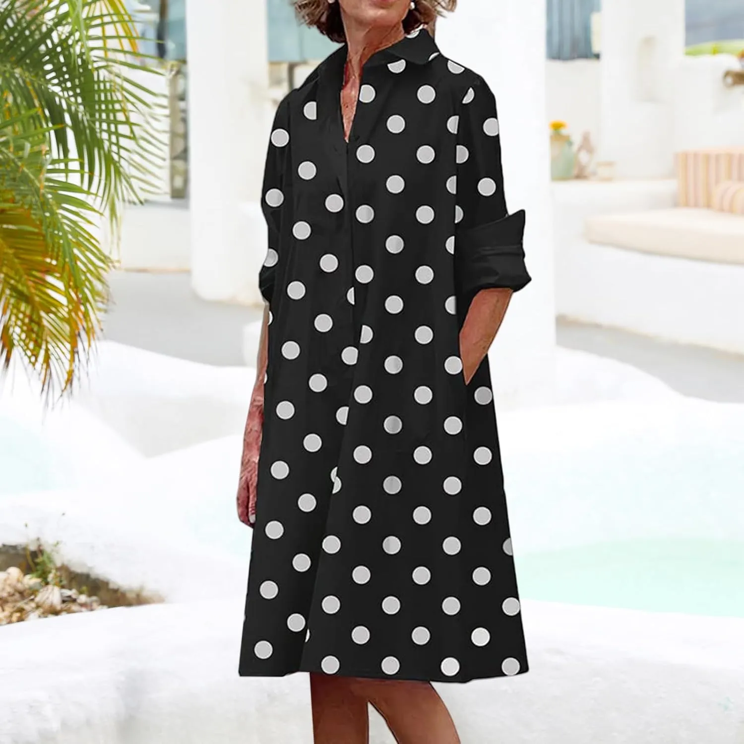 Sundresses for Women Summer Boho Dresses Loose Fit Collared V Neck Midi Dress Beach Vacation Floral Dress 2025