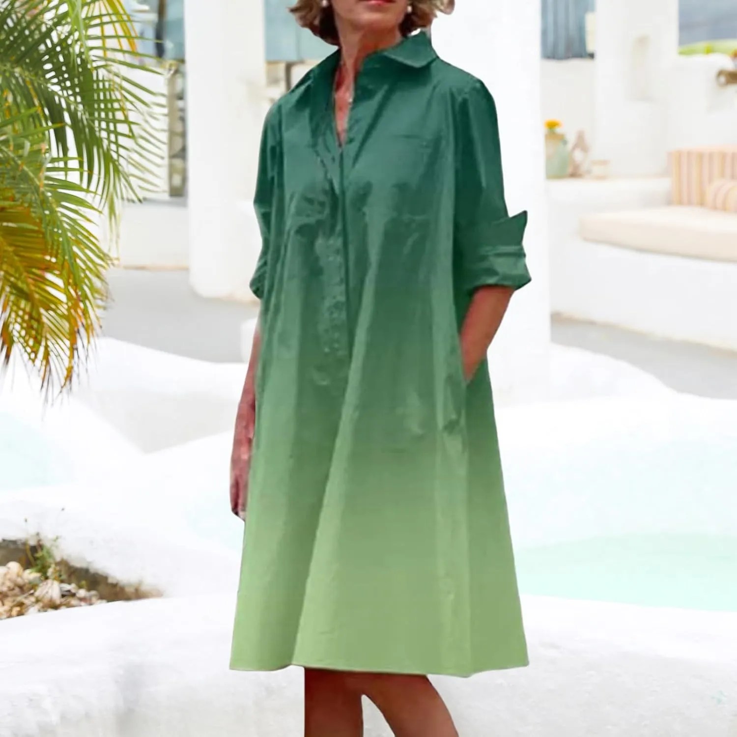 Sundresses for Women Summer Boho Dresses Loose Fit Collared V Neck Midi Dress Beach Vacation Floral Dress 2025