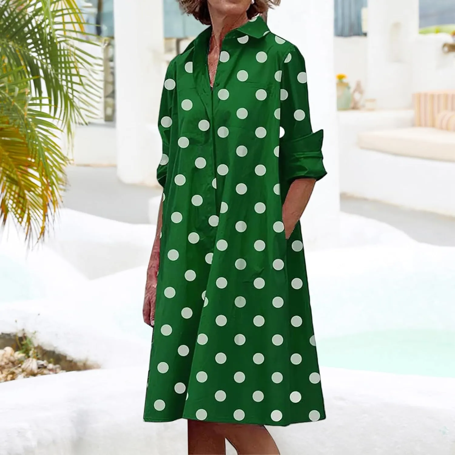 Sundresses for Women Summer Boho Dresses Loose Fit Collared V Neck Midi Dress Beach Vacation Floral Dress 2025