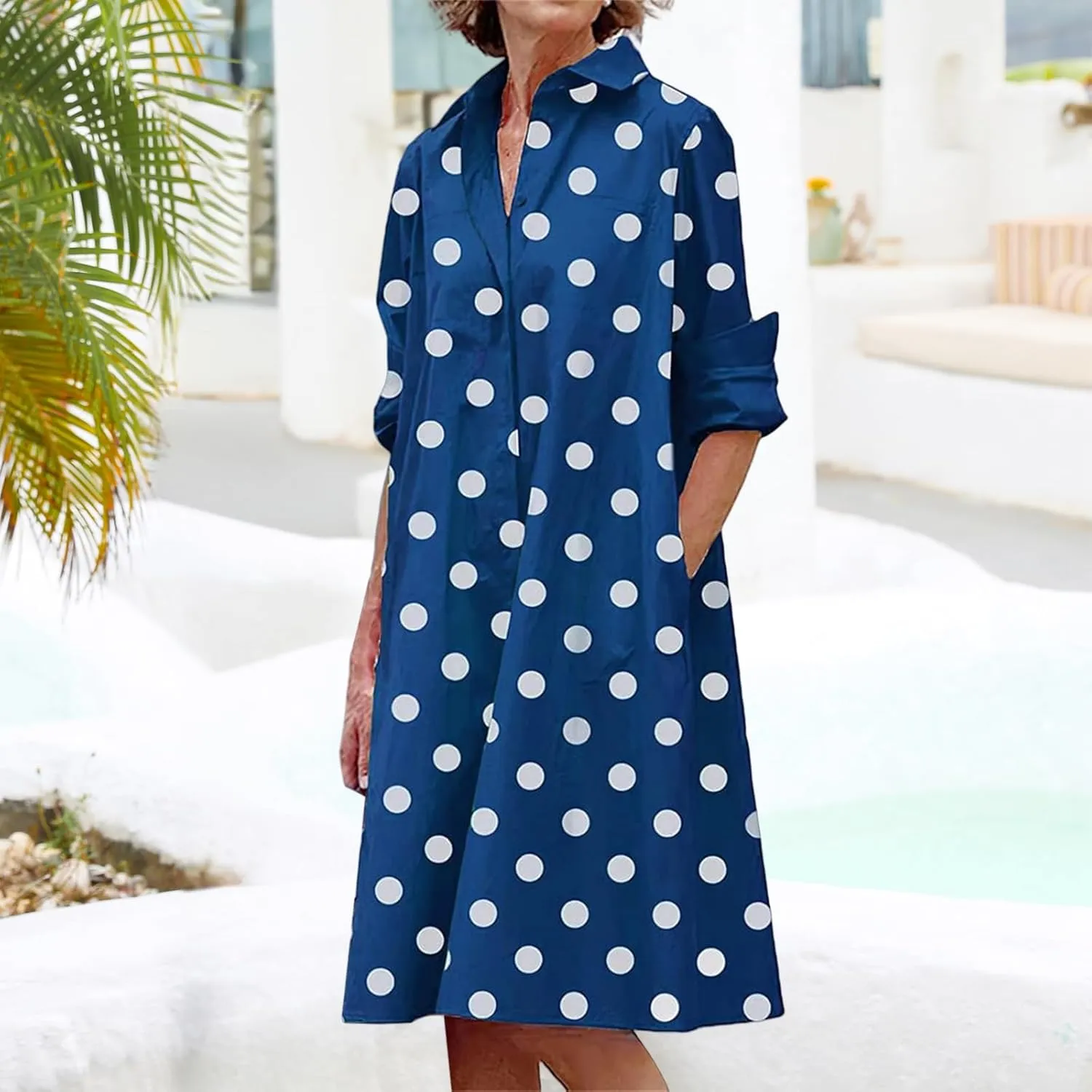Sundresses for Women Summer Boho Dresses Loose Fit Collared V Neck Midi Dress Beach Vacation Floral Dress 2025