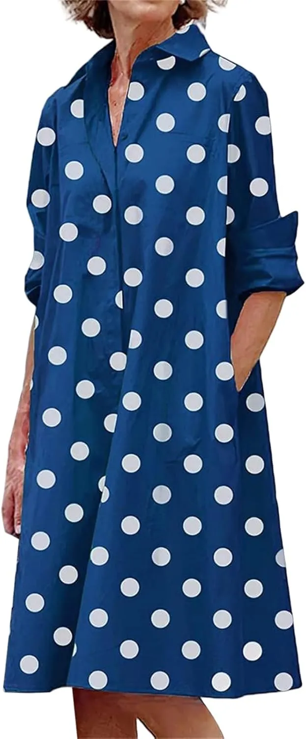Sundresses for Women Summer Boho Dresses Loose Fit Collared V Neck Midi Dress Beach Vacation Floral Dress 2025