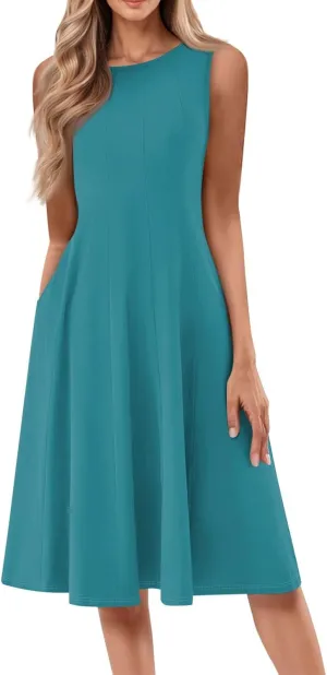 Sundresses for Women Tank Dress Summer Boho Dress Smocked Floral Dresses Casual Sleeveless Ruffle Dresses with Pockets