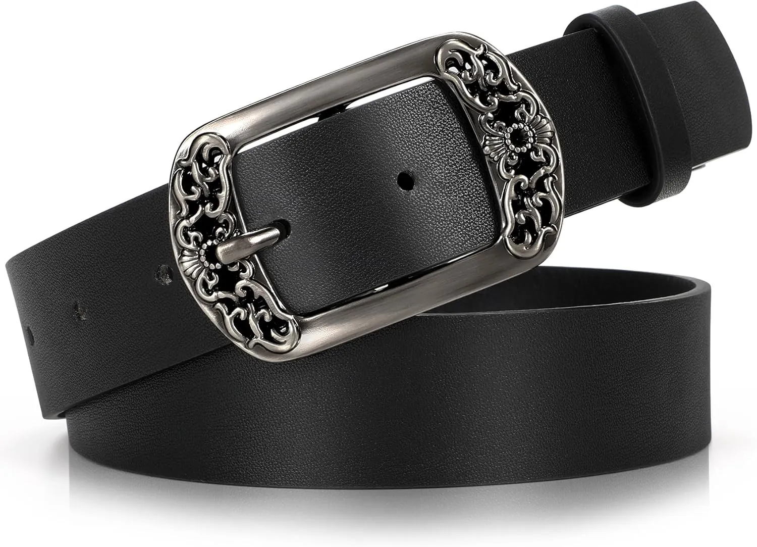 SUOSDEY Womens Leather Belts Western Vintage Women's Belt with Engraved Buckle Ladies Belt for Jeans Pants