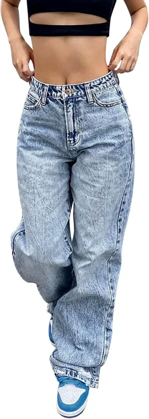 Sweatpants Jeans for Women Boyfriend Denim Pants High Waited Baggy Wide Leg Jeans Loose Fit Denim Pants with Pocket