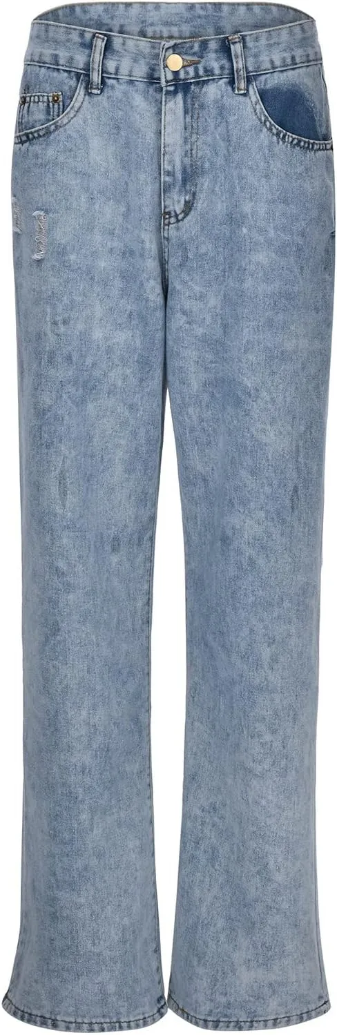 Sweatpants Jeans for Women Boyfriend Denim Pants High Waited Baggy Wide Leg Jeans Loose Fit Denim Pants with Pocket