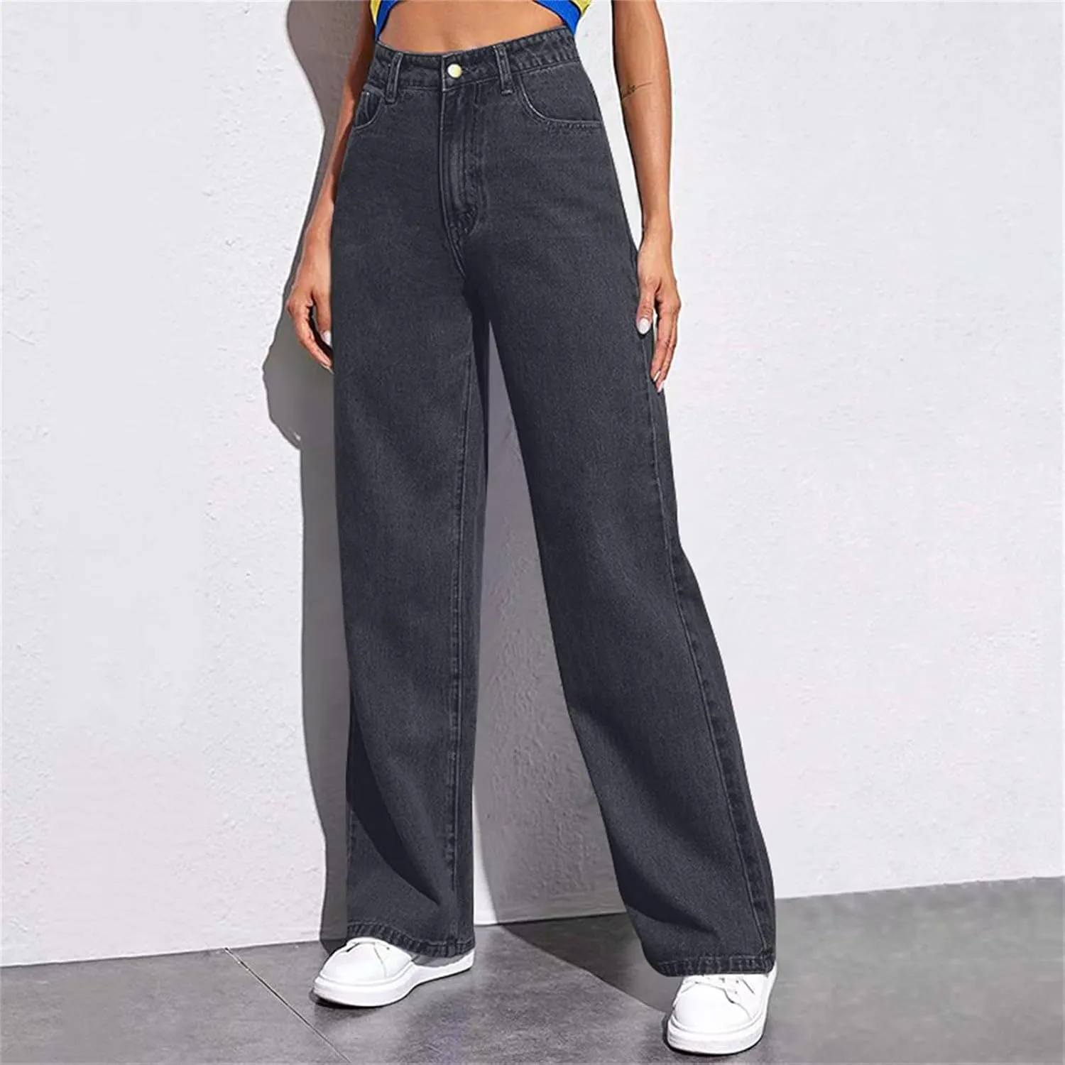 Sweatpants Jeans Women Soft High Waisted Wide Leg Jeans Plus Size Boyfriend Jeans Comfy Denim Sweatpants with Pockets