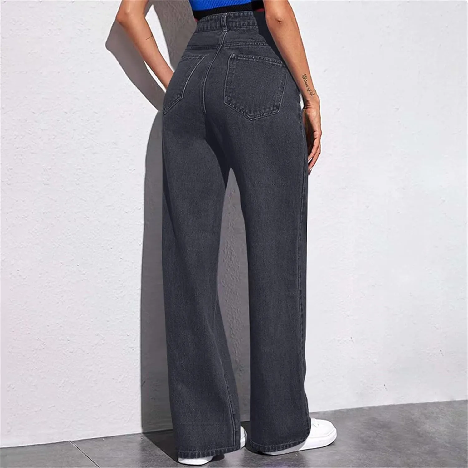 Sweatpants Jeans Women Soft High Waisted Wide Leg Jeans Plus Size Boyfriend Jeans Comfy Denim Sweatpants with Pockets