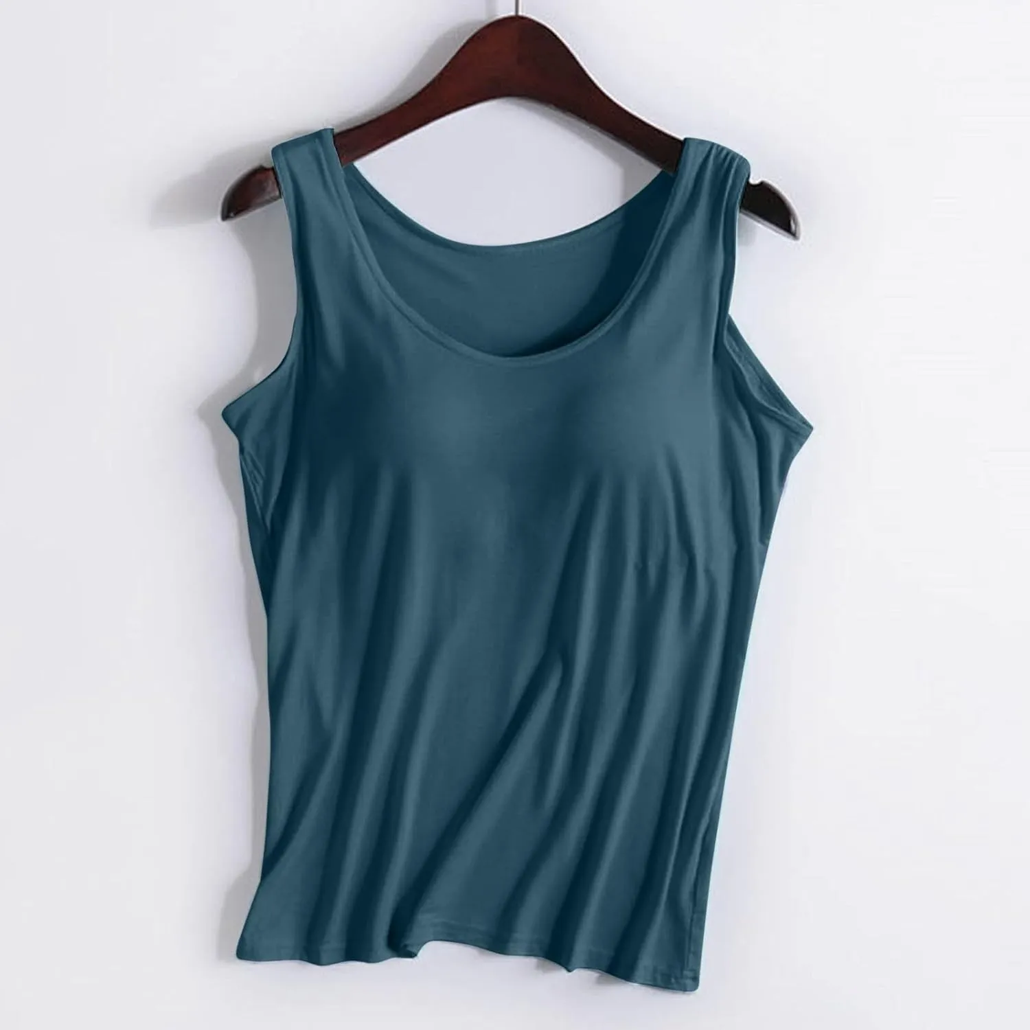 Tank Top Bras for Women Wide Strap Build in Bra Casual Flowy Tank Sports Longline Wirefree Padded Pleated Loose Fit