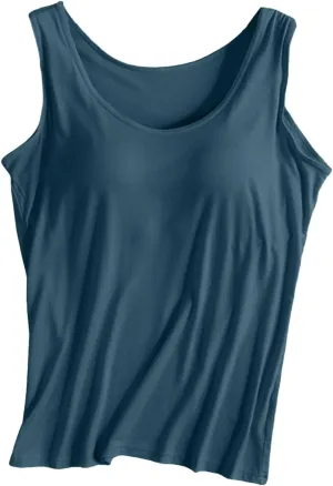 Tank Top Bras for Women Wide Strap Build in Bra Casual Flowy Tank Sports Longline Wirefree Padded Pleated Loose Fit