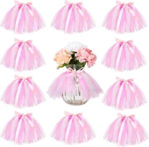 Tatuo 12 Pieces Mini Tutu Table Skirt Wine Bottle Cover Tutu Skirt Tulle Vase Skirt Decor Garland Centerpieces for Wedding Baby Shower Cake Dessert Birthday Party(Pink and White)
