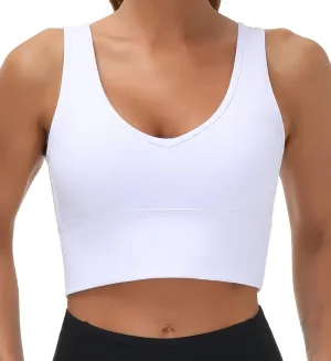 THE GYM PEOPLE Womens Longline Sports Bra Padded Crop Tank Tops Workout Yoga Bra with Removable Pads