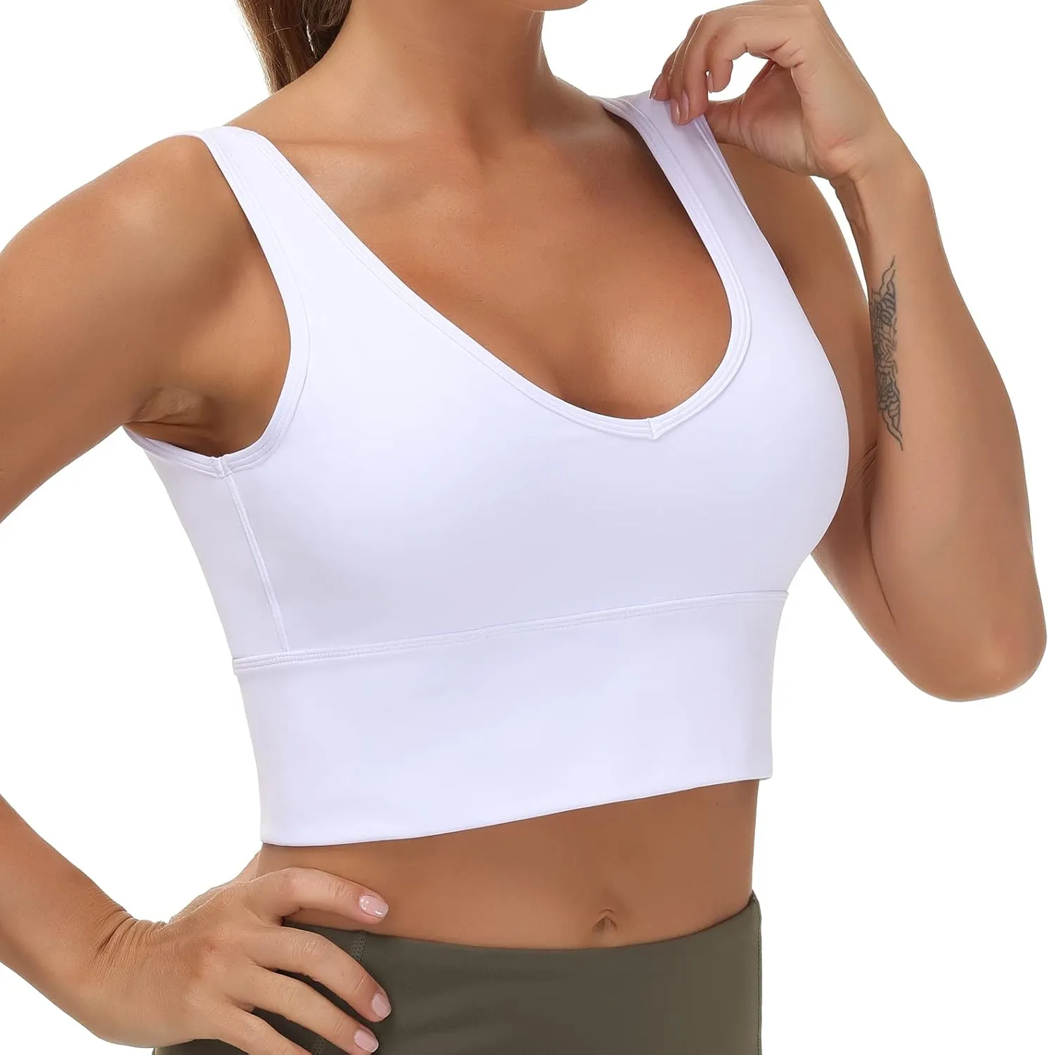 THE GYM PEOPLE Womens Longline Sports Bra Padded Crop Tank Tops Workout Yoga Bra with Removable Pads