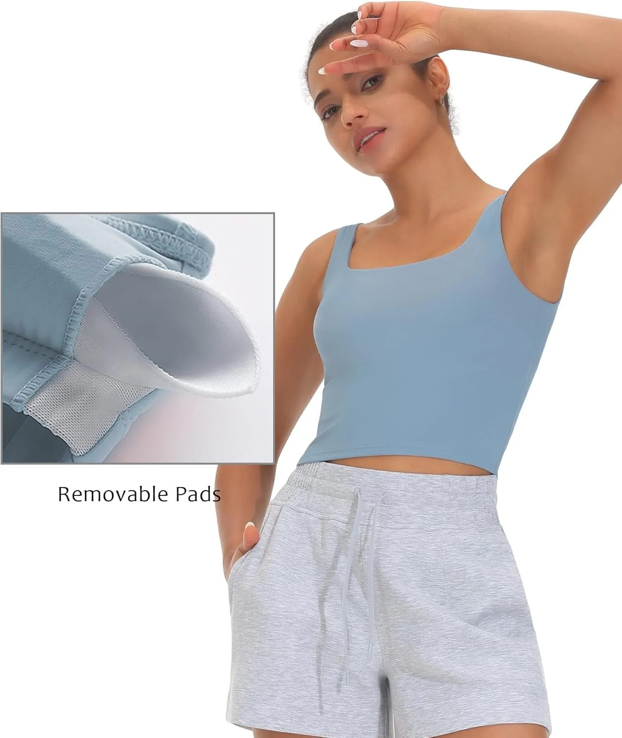 THE GYM PEOPLE Women's Square Neck Longline Sports Bra Workout Removable Padded Yoga Crop Tank Tops