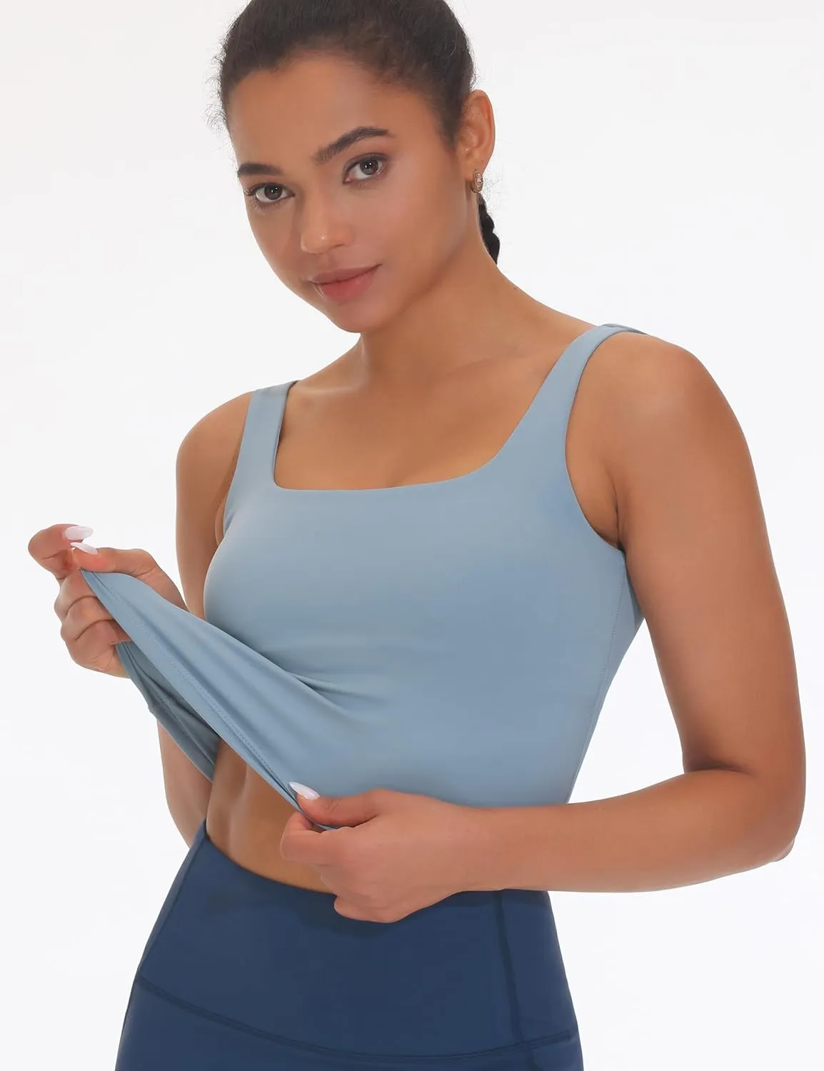 THE GYM PEOPLE Women's Square Neck Longline Sports Bra Workout Removable Padded Yoga Crop Tank Tops
