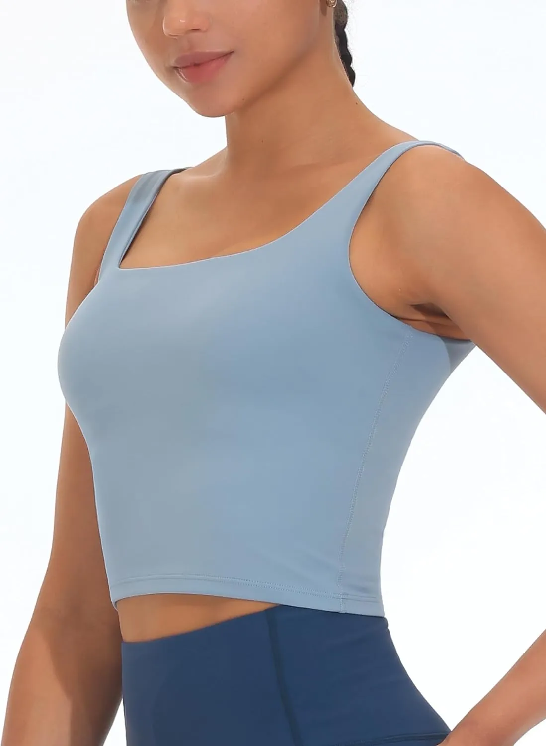 THE GYM PEOPLE Women's Square Neck Longline Sports Bra Workout Removable Padded Yoga Crop Tank Tops