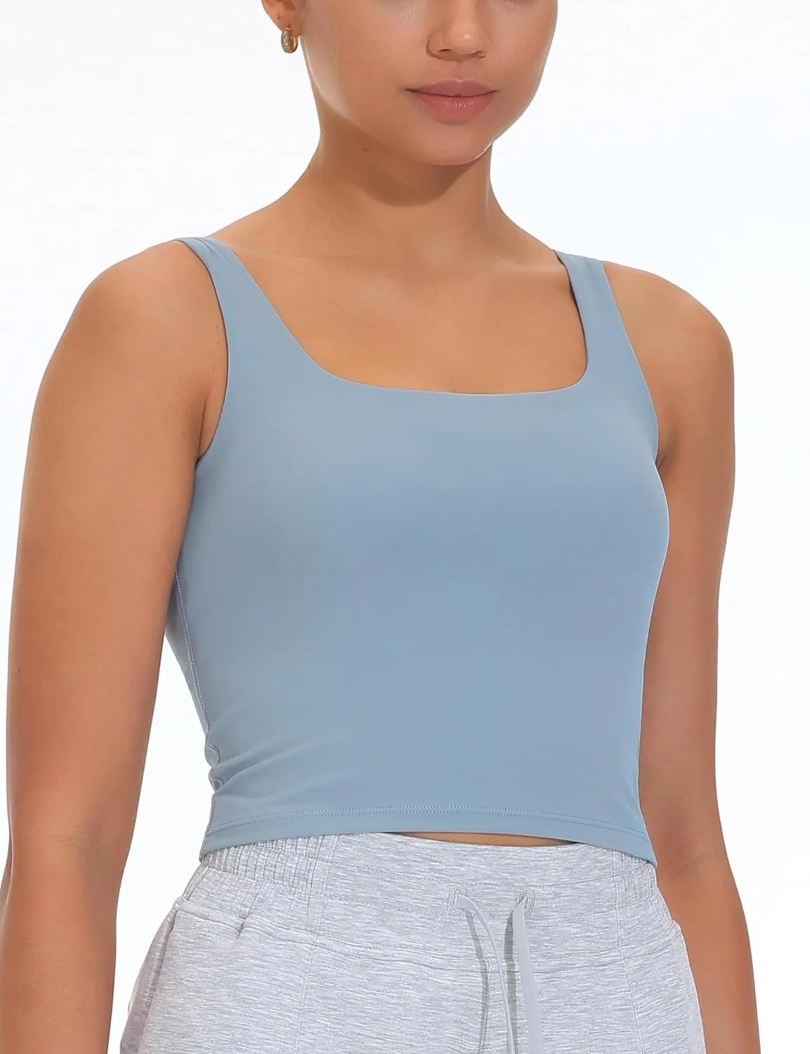 THE GYM PEOPLE Women's Square Neck Longline Sports Bra Workout Removable Padded Yoga Crop Tank Tops