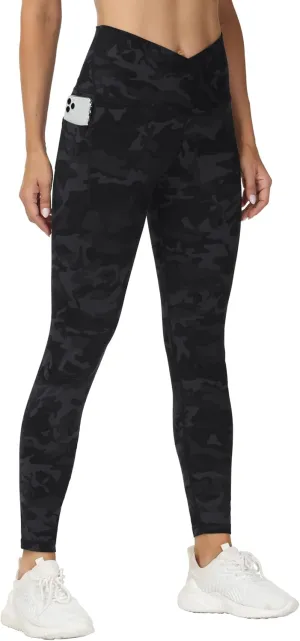 THE GYM PEOPLE Women's V Cross Waist Workout Leggings Tummy Control Running Yoga Pants with Pockets